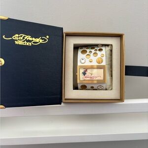 Ed Hardy Gold and White Polka Dot Watch